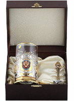 Набор для чая "ФСБ" (никелирование, золочение, цветные эмали) в подарочном коробе