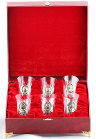 Набор из 6 стопок с латунными накладками (СССР) в подарочном ларце