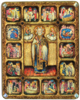 Икона святителя Николая, архиепископа Мирликийского, с житийными клеймами